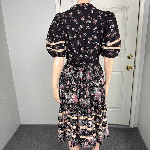 Vintage 70s JCPenney Women's Dress Prairie Floral Cotton Party Button I4-18 - Picture 4 of 7